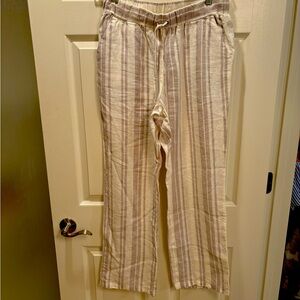 Ellen Tracy Cream & Beige Washable Linen Pants